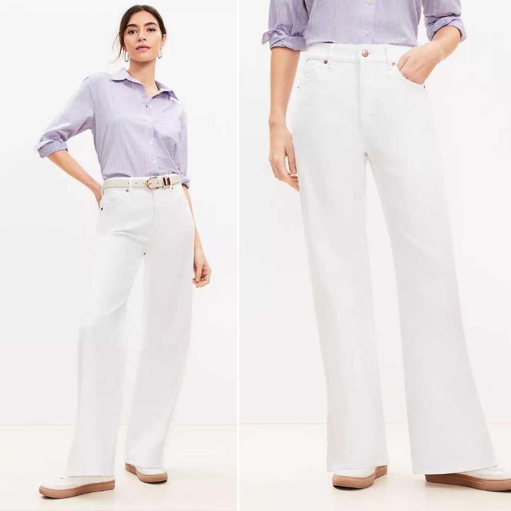 Loft 2024 Petite High Rise Wide Leg Jeans in White
